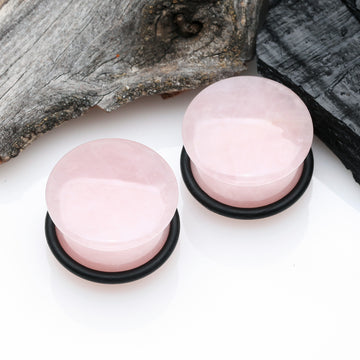 Detail View 1 of A Pair of Rose Quartz Stone Single Flared Plug with O-Ring
